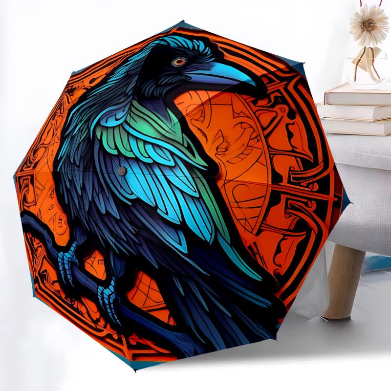 1pc Raven SymbolAutomatic Folding Umbrella, Portable Collapsible Design, Casual Outdoor Accessory, for All Seasons 071