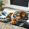 Tiger Resting on Mountain Rug study room furniture animal print indoor decor Anti slip carpet can be machine washed