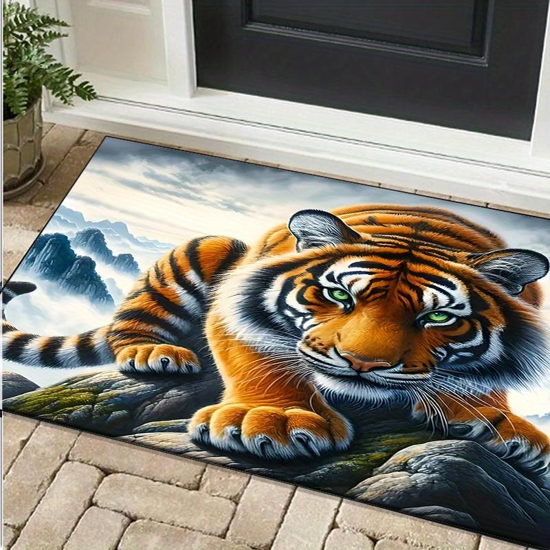 Tiger Resting on Mountain Rug study room furniture animal print indoor decor Anti slip carpet can be machine washed