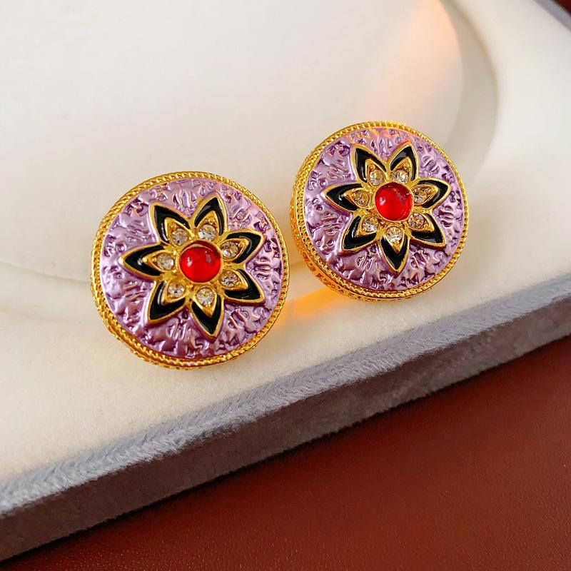 Silver Needle with Diamonds Flower Stripes Pearl Stud Earrings Medieval Vintage Retro Earrings Light Luxury Niche Earrings