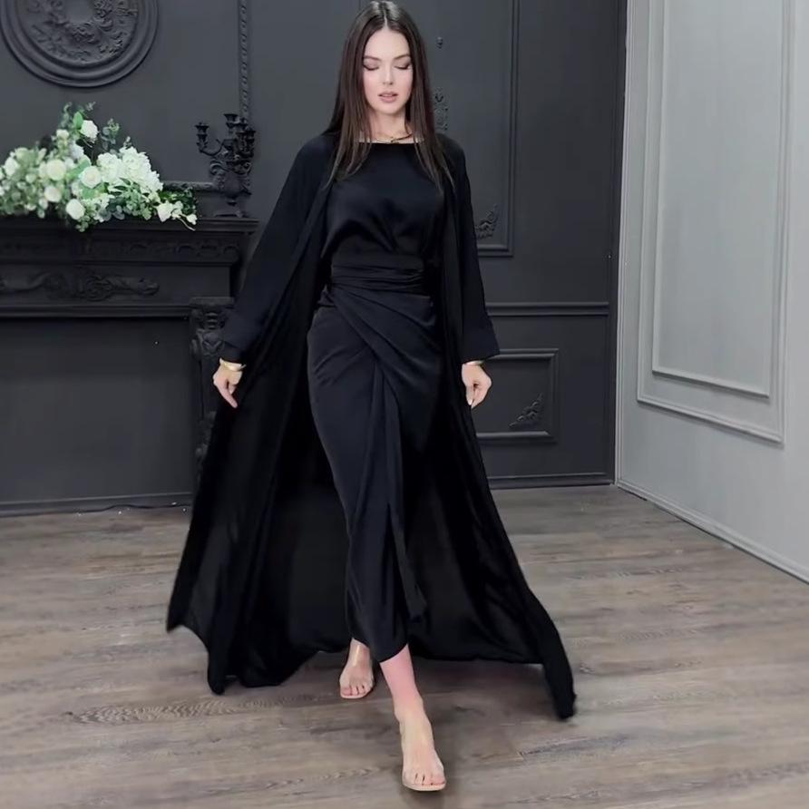

2026 Autumn Loose Casual Long Coat Dress Set for Elegant Comfort L чорний
