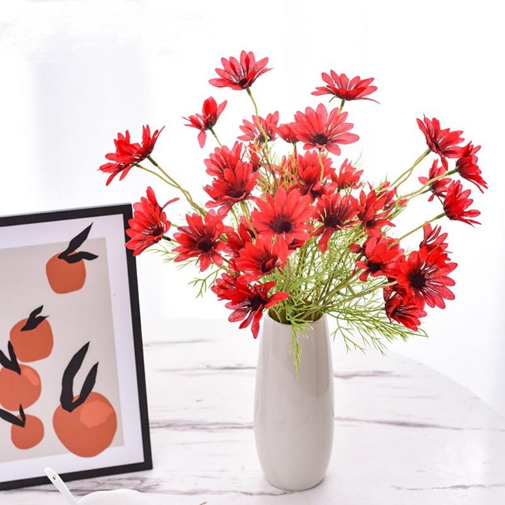 10Pcs 5 Heads Artificial Chamomile Daisy Bouquet Fake Flowers for Home Wedding Indoor Office Decoration
