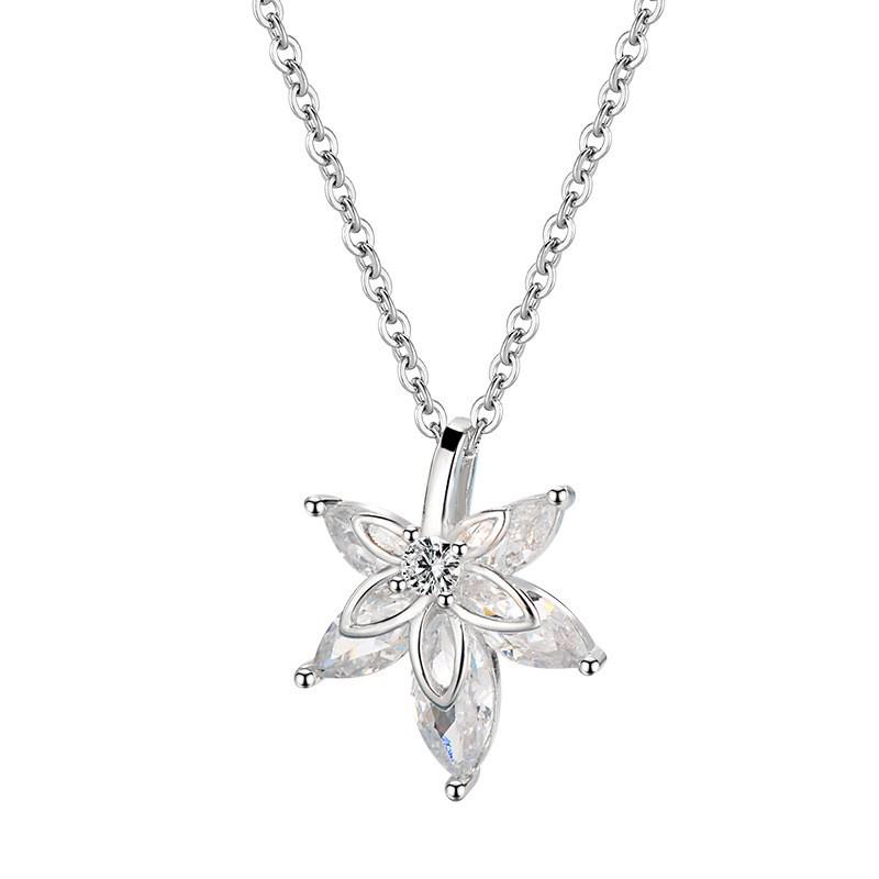 S925 Sterling Silver Maple Leaf Necklace with Diamond Pendant - Elegant Gift for Women 925 Silver