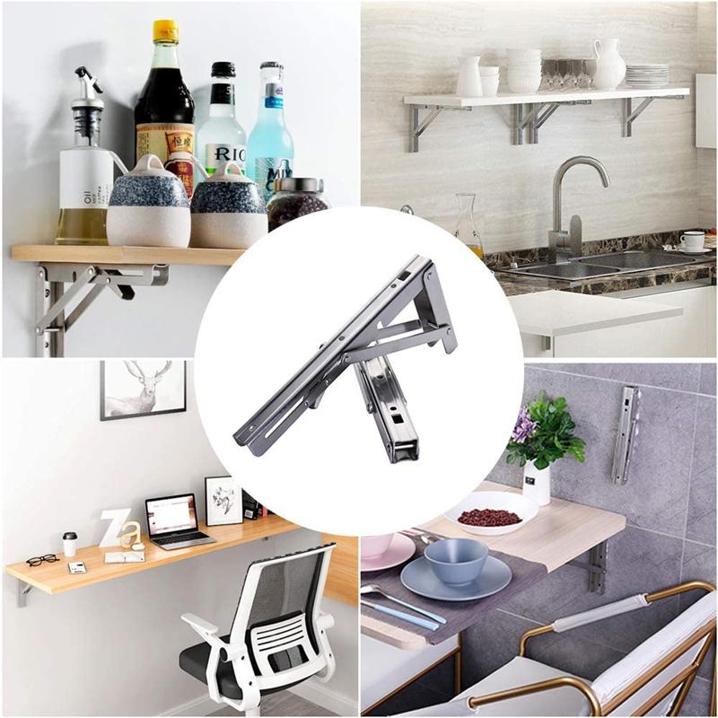 New 2PCS Folding Shelf Brackets 8-14inch Heavy Duty Stainless Steel Collapsible Shelf Table Work Space Saving DIY Bracket 2025