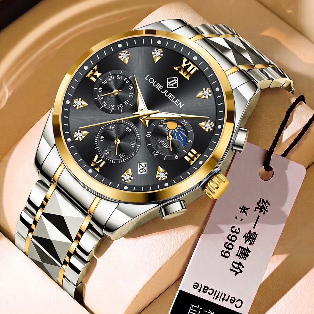 LOUIE JUELEN Men's Quartz Watch Water Resistant Swiss Watch Men's Model Stainless Steel Large Dial Business Quartz Watch reloj