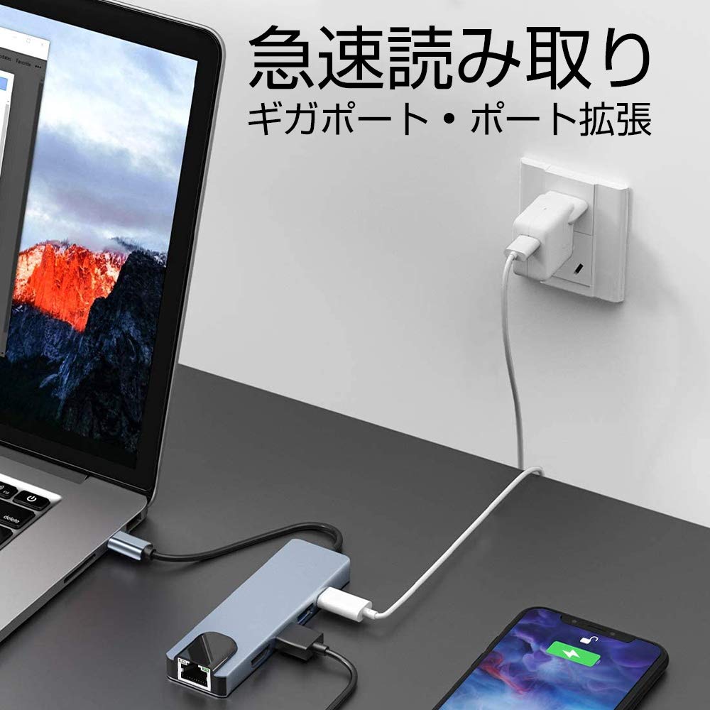 Meisei Type C Hub USB C Hub RJ45 Ethernet Conversion Adapter 5IN1 PD Power Supply Port 2USB Port High Speed Data Transfer 4K Resolution HDMI Output