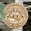2D Flat, 1pc Round Aluminum Hanging Sign, Goddess Lakshmi Lotus Elephant Gold Coin Print Metal Wall Hanging Decor, Hindu Diwali Wealth Prosperity