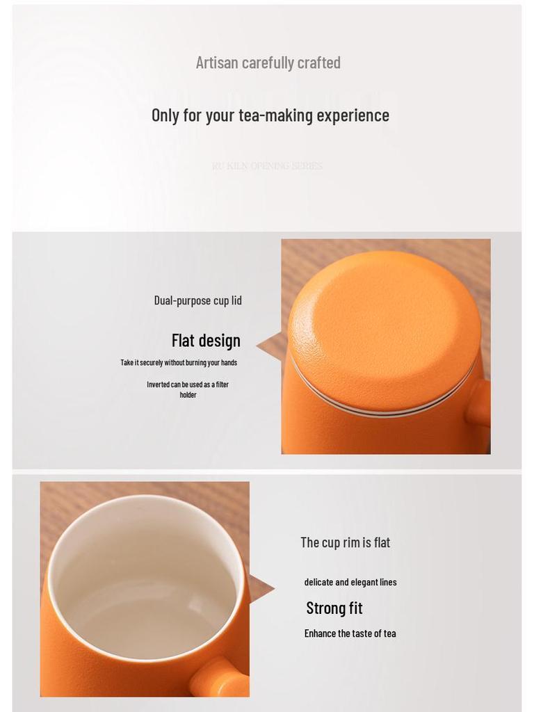 Chinese Style Ceramic Cup Gift Set with Lid and Wooden Handle - Three-Piece Tea Cup with Filter