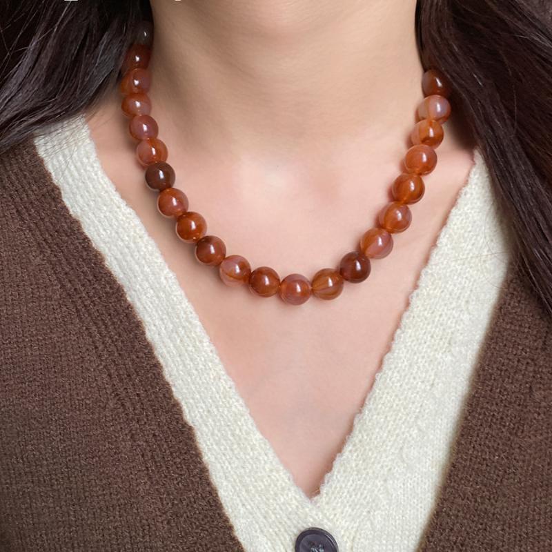 Colorful Elegant Bead Collarbone Chain Vintage Round Acrylic Bead Choker Delicate Neck Accessory for Prom Wear