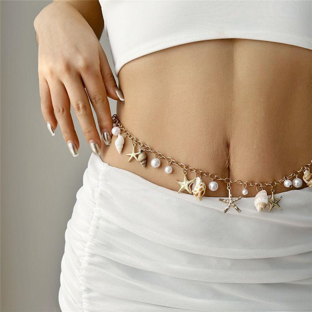 Pearl Conch Shell Bracelet Exaggerate Waist Chain Vacation Summer Beach Jewelry for Women