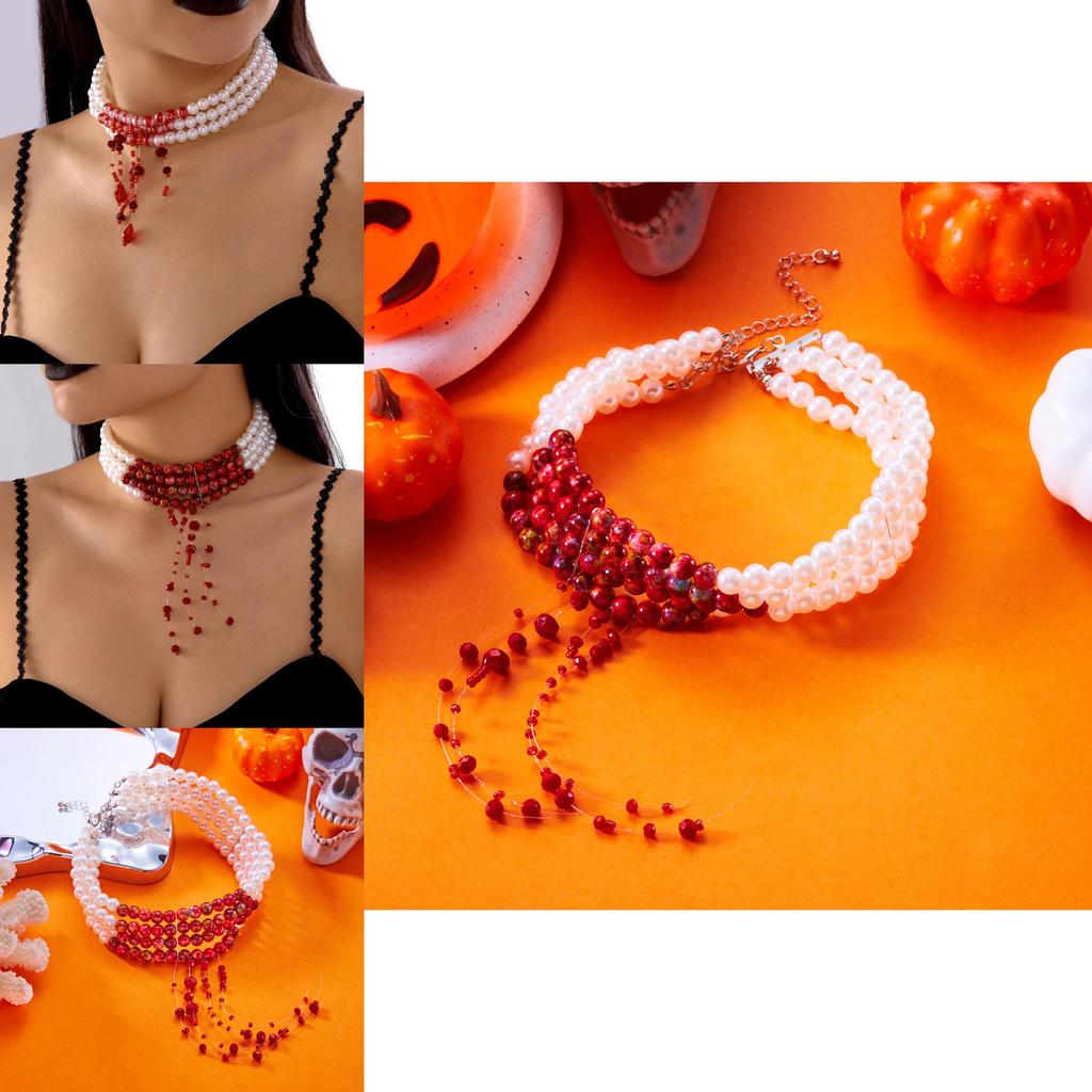 Collier de Perles Goutte de Sang d'Halloween avec Design Géométrique Fait Main pour Femmes