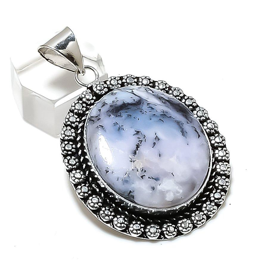 Natural Dendrite Opal Gemstone 925 Sterling Silver Jewelry Pendant 2.17" ETC-14271