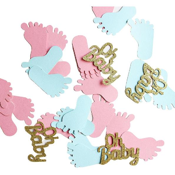 Gender Reveal Decorations Paper Confetti, Pink Blue Round Paper Confetti, Gold Baby Paper Confetti, Glitter Table Confetti, Sparkling for Baby Gender Reveal Footprints
