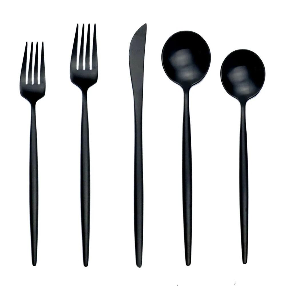Matte Black Cutlery 18/10 Stainless Steel Flatware Set Kitchen Silverware Steak Tableware Dinnerware Spoon Fork Knife Chopsticks