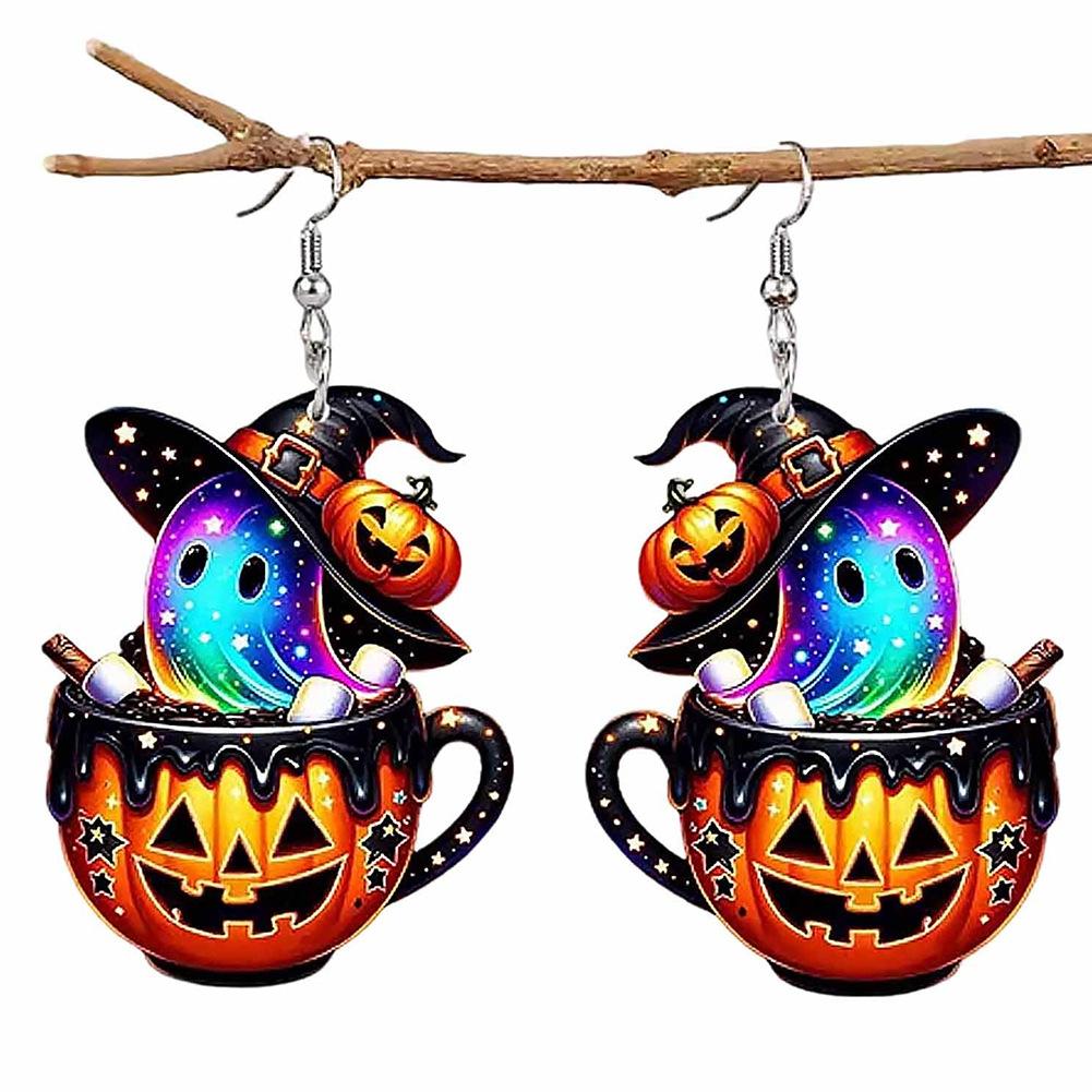 2D Gothic Punk Style Ghost Bride Print Pendant Earrings, Acrylic Flat Skull Design, Suitable For Daily Wear And Parties, Halloween, Day Of The Dead