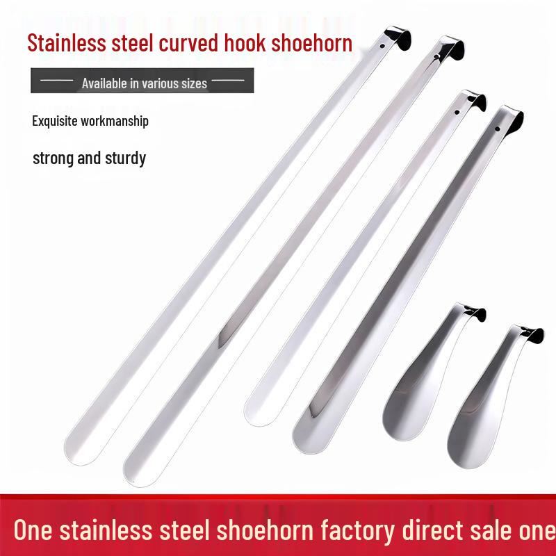Extended Handle Stainless Steel Shoehorn for Elderly - Portable and Durable