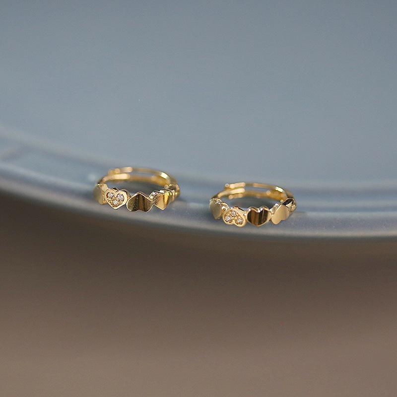 Heart-to-Heart 18K Gold-Plated S925 Silver Earrings, Polished with Zircon Heart Studs and Hoops. 18K Gold Pair