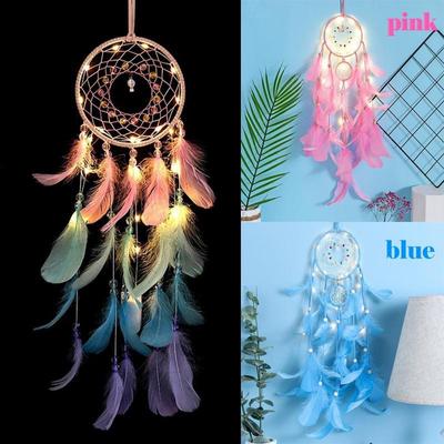 Moda LED Illuminazione artigianale Acchiappasogni Piuma Dreamcatcher Camera per ragazze Campana Camera da letto Romantica decorazione sospesa Ornamento Lupo Dreamcatcher ZPG