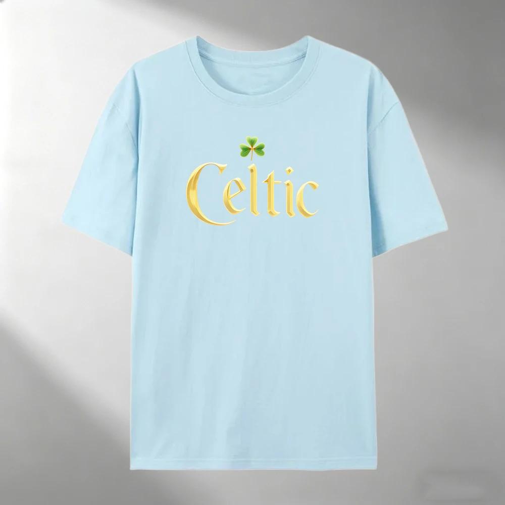 Unisex Pure Cotton T Shirt Fashion Celtic Clover Pattern Print Short Sleeve Tops Casual Streetwear Loose Male Summer Tee Clothing