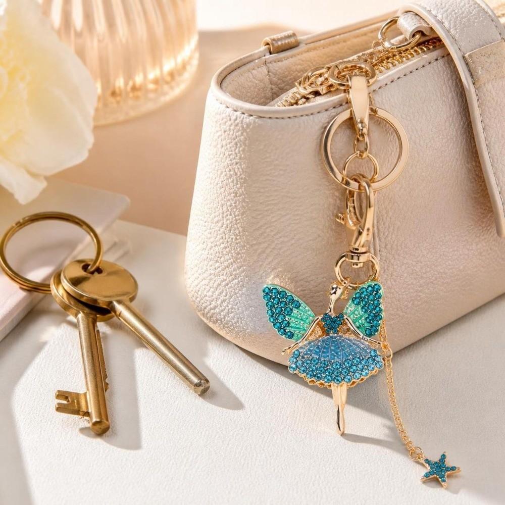 1pcs Rhinestone Decoration Angel Girl Keychain Butterfly Fairy Keychain For Women