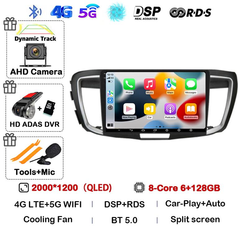 Android 14 Carplay Auto For Honda Accord 9 2.4L 2.0L 2012 - 2018 WiFi+4G Car Radio Multimedia Video Player GPS Navigation Stereo