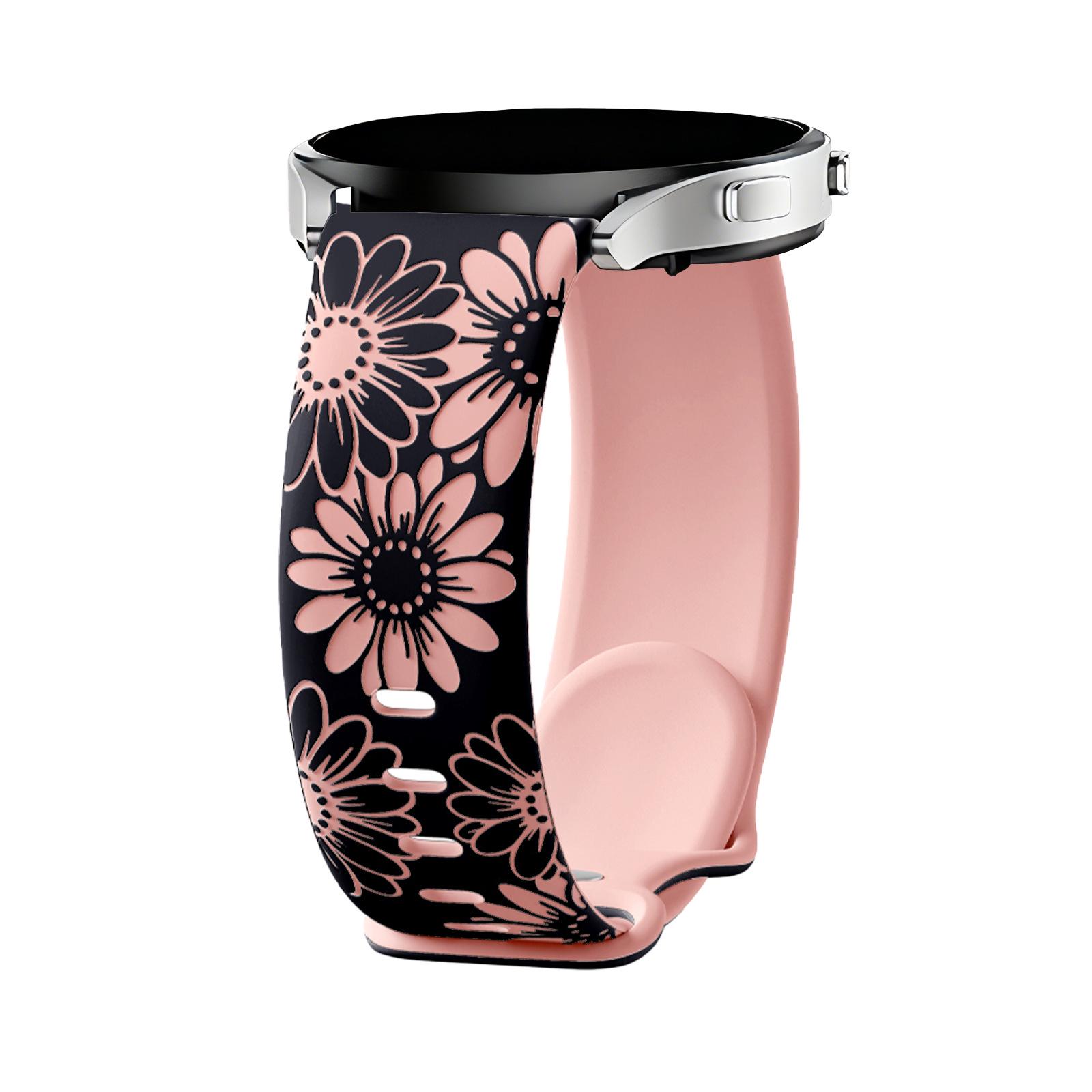 20mm Universal Sunflower Silicone Watch Strap - Two-Color, Laser Engraved Design 20mm