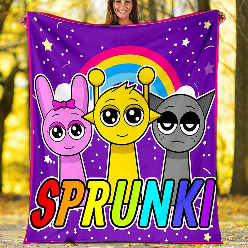 1pc SPRUNKI5 Theme Blanket - Digital Print, Polyester, Cozy for All Seasons, Perfect for Outdoor, Camping, and Travel