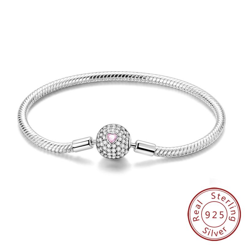 Original 925 Silver Bracelets 17-20CM Love Heart Flowers Butterfly Charms Beads Bracelet For Women Fashion Jewelry Gift