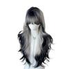 Halloween Long Body Wave Wigs Air Bangs Lolita Cosplay Wigs Black and Gray Gradient Wigs  for Women