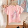 Girls' Casual Cotton Short-sleeved T-shirt, Summer Children's Cute Little Horse Printed T-shirt