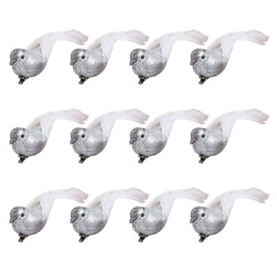12 Stück Simulation Vogel Silber Mini Vögel zur Heimdekoration Garten Hochzeitsornamente