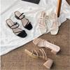 Women Sandals Ladies Square Heels Elegant Summer Slippers Outside Cross Tied Leather Female Slides Fashion Woman Sandals
