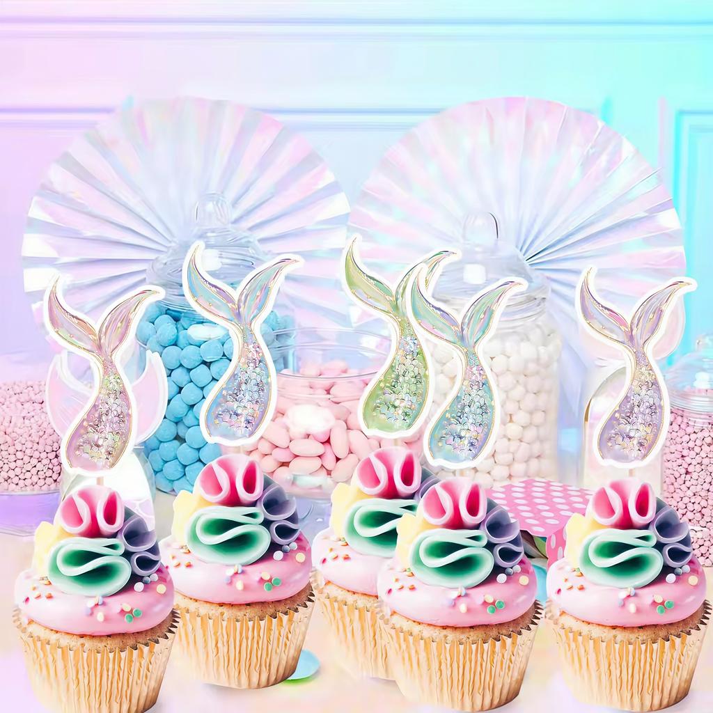20/10Pcs Mermaid Cake Topper Purple Blue Cartoon Mermaid Tail Topper for Mermaid Birthday Celebrating Party DIY Cake Decorations