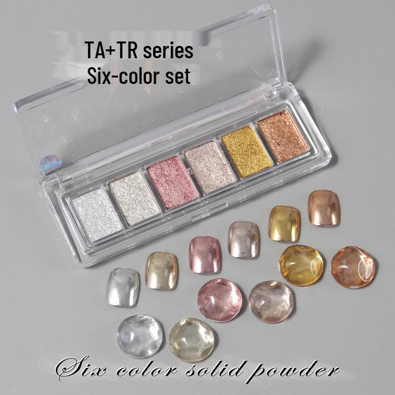 Solid Magic Mirror Powder: 6-Color Nail Salon Bright Eyeshadow Palette - Mermaid Fairy Aurora Outlining Powder