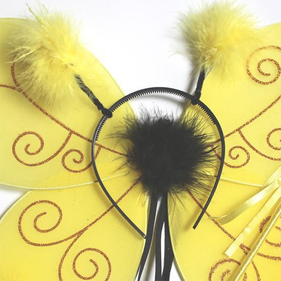 Halloween Bee Wing for Kids Boys Girls Yellow Mesh Wing Costume Animal Cosplay Headband for Fantasy Party Accessories