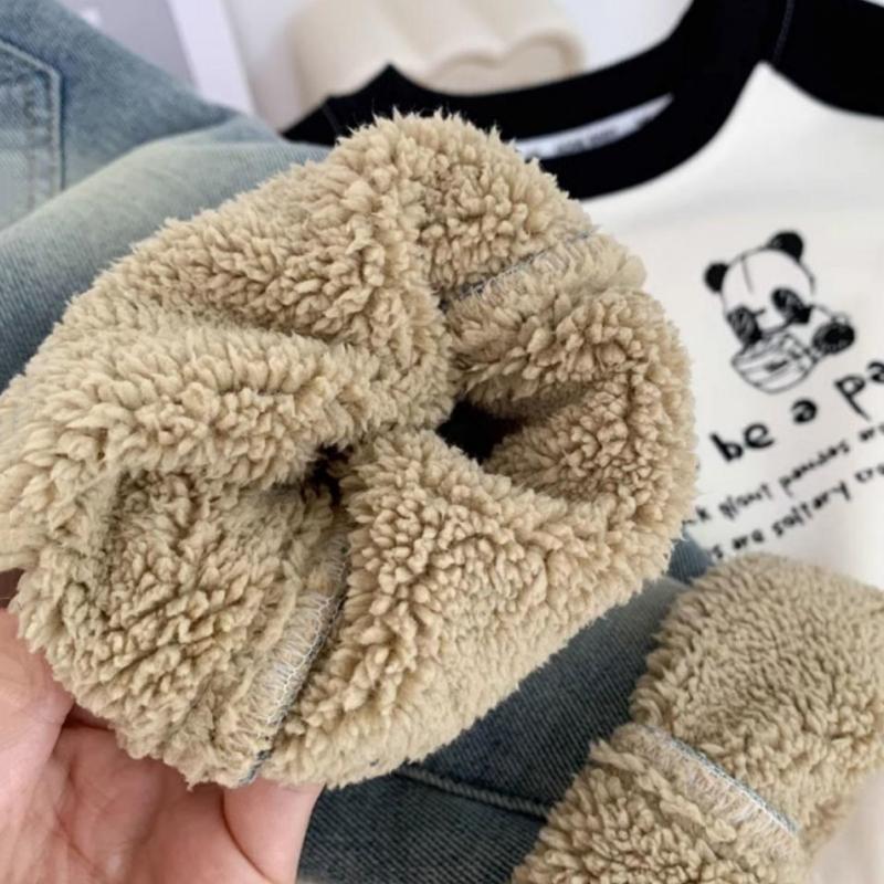 Children's Fleece-lined Jeans Boys Girls Plush Velvet Denim Pants New Kids Winter Thickened Warm Trousers Infant Clothing