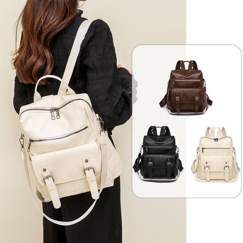 Multifunctional Student School Bag PU Peather Mommy Shoulder Bag Vintage Student Backpack  Women