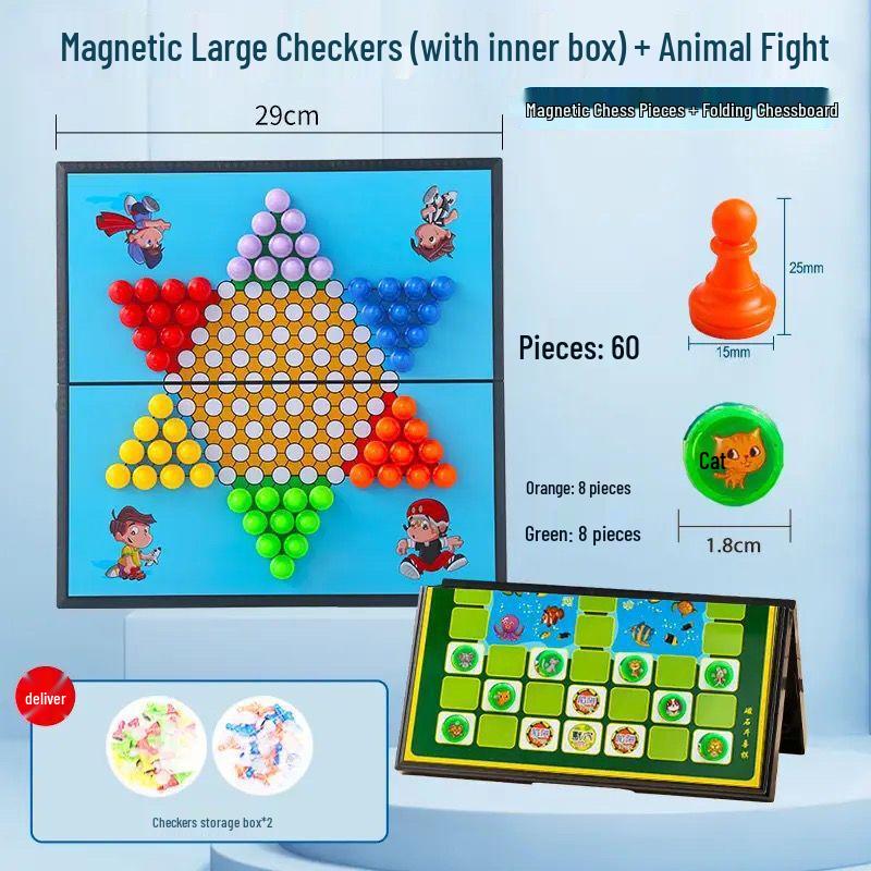 Portable Magnetic Folding Checkers & Animal Chess Set