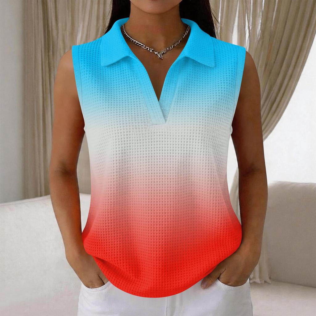 Women's Fashion Casual Print Knit Collared Sleeveless Tank Top