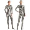 Womens Metallic Shiny Zentai Jumpsuit Mock Neck Long Sleeve Front Zipper Full Body Unitard Tights for Dance Performance