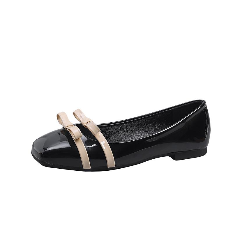 Square Toe Ballet Shoes for Women Dressy Flats Loafers With Bowknot Comfortable Walking Shoes Women's Soft Faux Leather Anti-Slip Ballerina Shoes