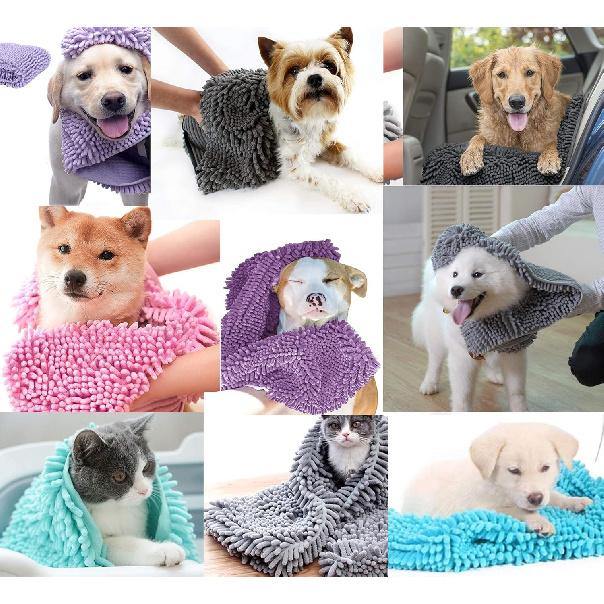 Dog Towel - Microfiber Super Shammy with Hand Pockets, Ultra Absorbent Quick Dry Pet Bath Towels for Small, Medium, Large Dogs and Cats (Large, 31''