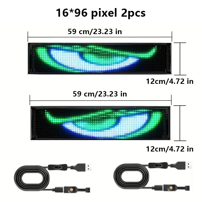 2PCS Devil Eyes Light 23.4 X 4.72 in Flexible LED Display Soft Screen Rogrammable Matrix Pixel Panel for Cars Truck Windshield