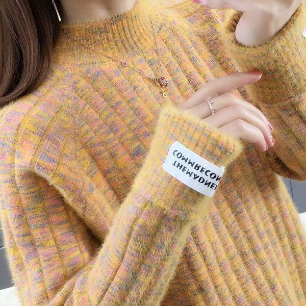 Damen Nerz Samt Pullover Fleecegefüttert Lockere Passform Dick Warm Winter Oberteil