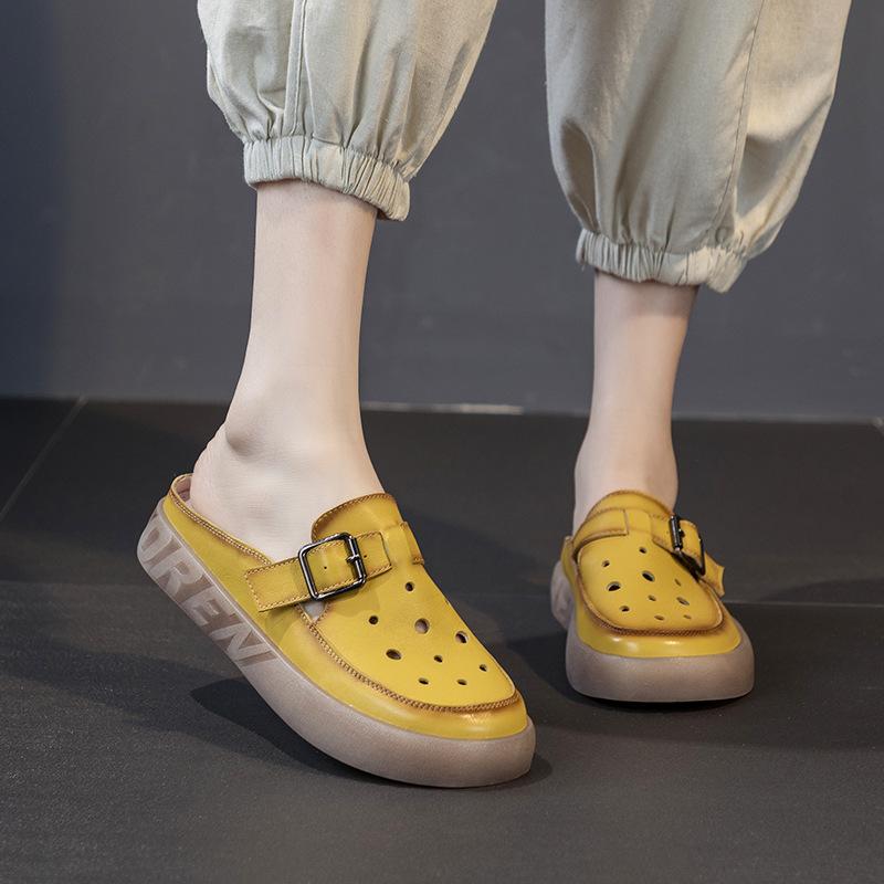 Leather Bag Head Half Slippers Women's Shoes Summer Wear New Nurse Work Shoes Fashionable Versatile Women's Sandals Soft Sole