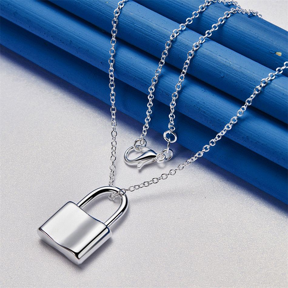 925 sterling silver 16-30 inch exquisite lock pendant necklace for women's fashion wedding gifts and jewelry