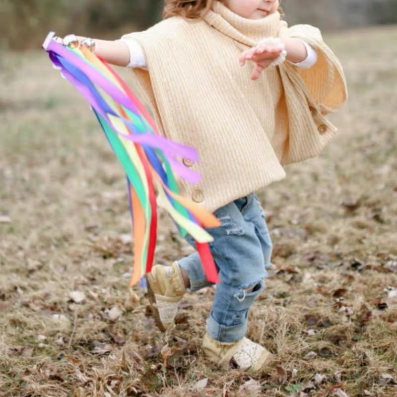 Kids 2Pcs Outdoor Toy Montessori Style Sensory Toy Running Dance Ribbon Ring Bpa-Free Newborn Upwards Develop Colour Recognition