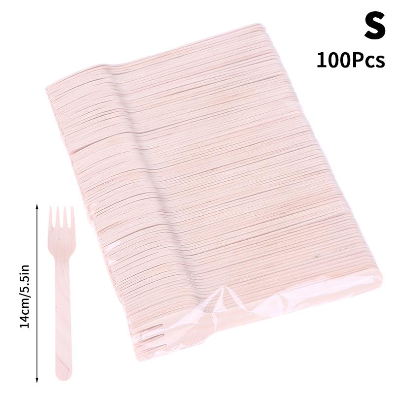 100 Pcs Disposable Wooden Cutlery Forks/Spoons/Cutters Knife Party Supplies Kitchen Utensil Dessert Tableware Packing Set