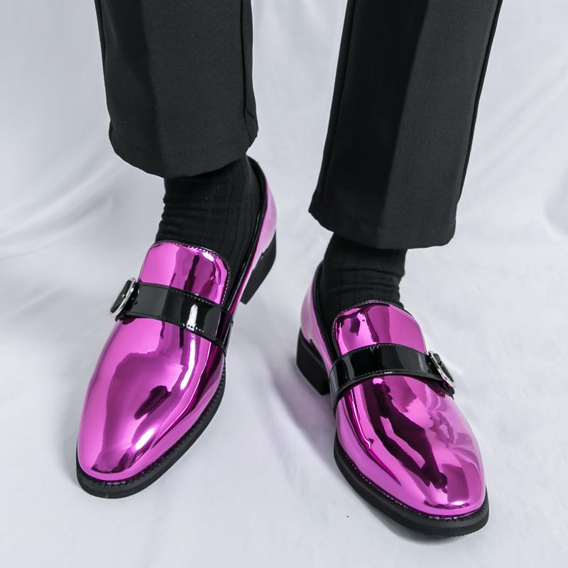 Luxury Designer Male Pointed Mirror Leather Casual Shoes Men's Monk Strap Loafers Formal Wedding Dress Homecoming  Footwear