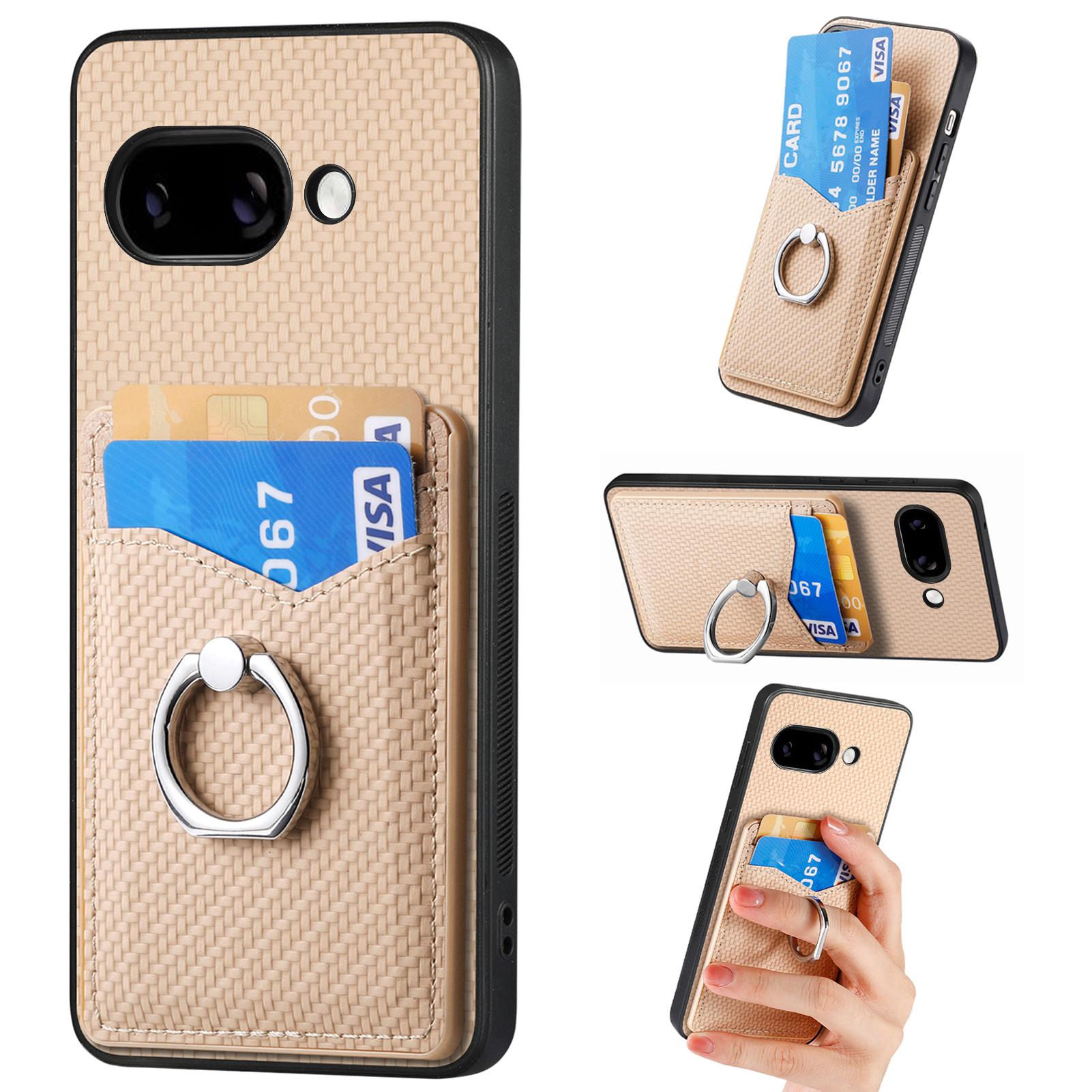 

For Google Pixel 9a Case Card Slots Ring Holder Kickstand Phone Cover Apricot
